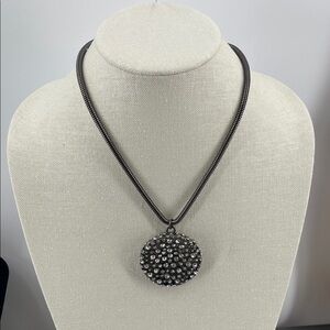 2.11.26-29Chico's Gunmetal Snake Chain & Rhinestone Medallion Statement Necklace